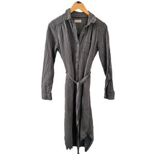 Anthropologie Womens Long Sleeve Striped Blue White Shirt Dress Waist Tie Sz 6